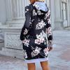 YYFS Damenmode Casual Blumendruck Herbst Winter Langarm Kapuzenpullover Kleider