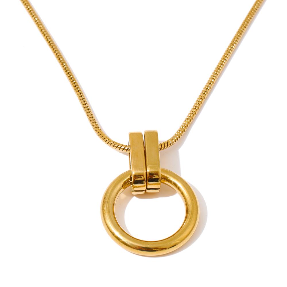 

Yhpup Popular Stainless Steel Round Pendant Fashion Necklace Gold & Platinum PVD Plated Basic Jewelry Accessories Waterproof