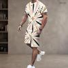 Men Plus Size Printed Two Piece Set Round Neck Short Sleeve T Shirt And Casual Shorts