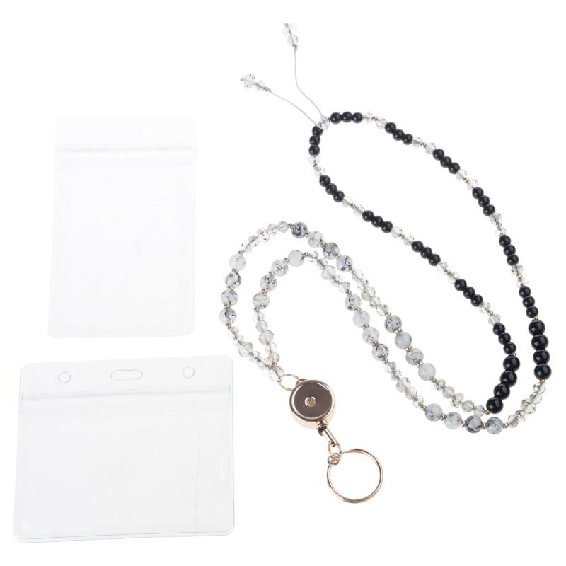 Retractable Lanyard Necklace Natural Stone lBeads Lanyard Keychain Lanyard Eyeglass Holder Lanyard