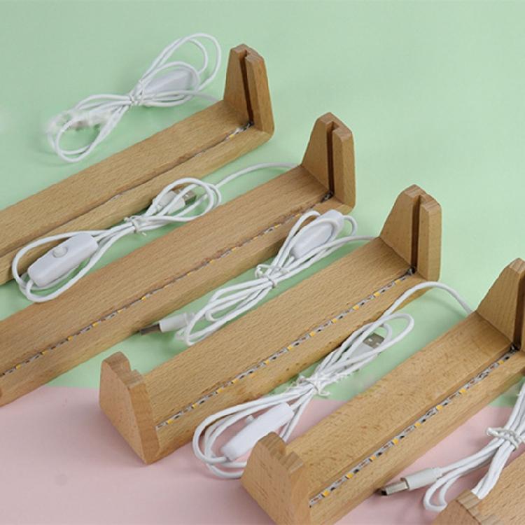 Wooden U-shaped LED Light Base Pedestal with USB-Cable Warm Light Lighted Stand