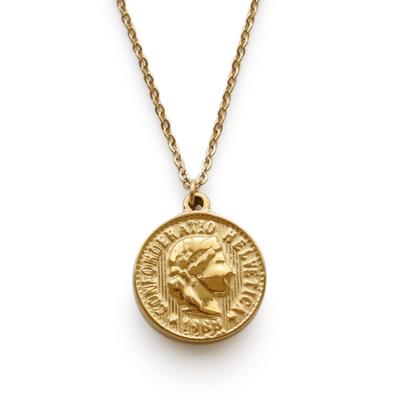 JewelVOX Necklace for Surgical Stainless Antique for Adults [Jewel Box] Women, Coin, Steel, Style, Hypoallergenic, (Gold)