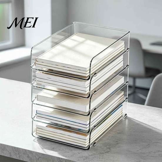 Acrylic Document File Holder Paper Organizer Letter Tray, Stackable Desk Organizer, Clear Craft Supply Drawer Sorter for Documents, Files, Letters, A4