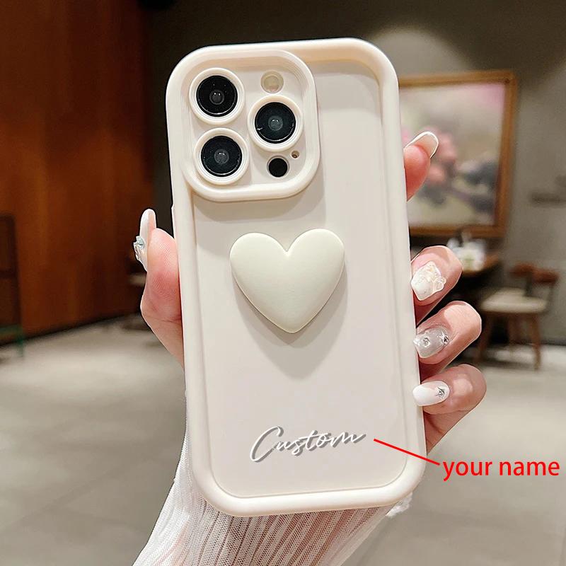 Personalized Custom Name Cute Love Heart Case For iPhone 16 15 14 13 12 11 Pro Max X XS 7 8 Plus Luxury Silicone Candy DIY Cover