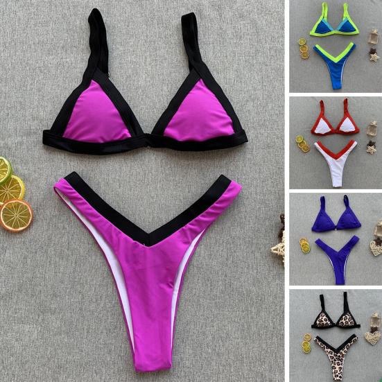 

2 шт./компл. сплит-бикини с цветными блоками, регулируемый сексуальный тонкий купальник без рукавов для плавания