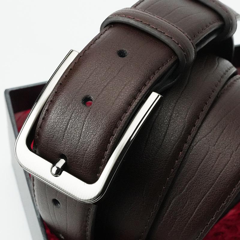 New Cowhide Belt Men s Suit Middle-aged and Young Men s Hole Punching Needle Buckle Genuine Leather Belt 130cm