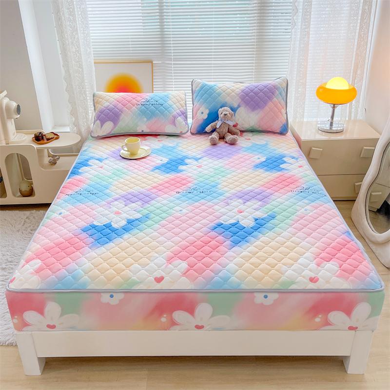 Floral Fitted Sheet Queen Size Bed Cover Thicken Bedsheet Quilted Mattress Protector Tampa De Colchão (Pillowcase Need Order)