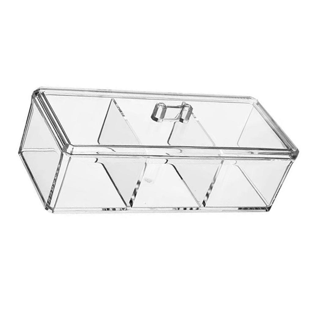 Acrylic Makeup Organizer 3 Compartments Transparent Multifunctional Cotton Pads Divided Storage Box