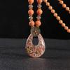 Ethnic Red Beaded Necklace with Teardrop Pendant On Sweater Chain