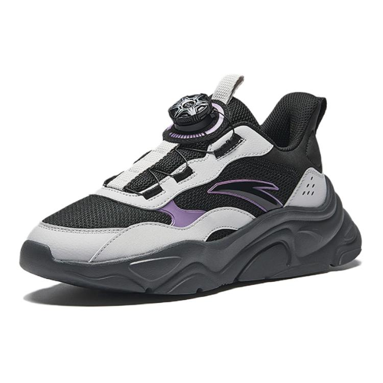 Anta Comfortable Knob Non-Slip Wear-Resistant Low-Top Casual Shoes Kids Casual Shoes Black Gray A12448825-3