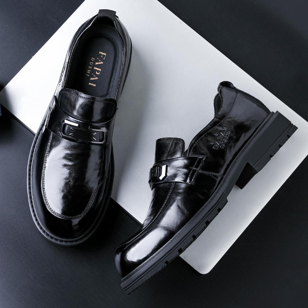 Autumn New Wenzhou Leather Shoes Men's Genuine Leather One-pedal Loafers Business Casual Black Men's Big Head Foot Cover Comfortable
