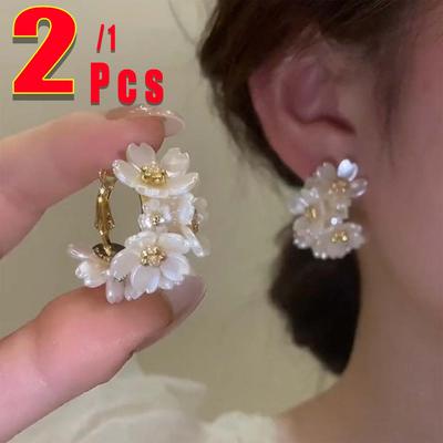 Koren Light Luxury Pink Tulip Flower Pearl Stud Earrings For Women Korean Zircon Exquisite Earring Party Christmas Jewelry Gift