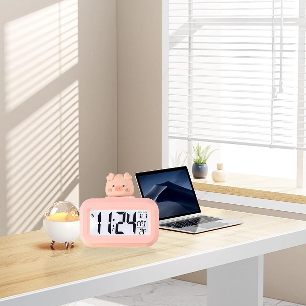 Electronic Clock Cute Cartoon LED Screen Desktop Electronic Alarm Data Time Calendar Temperature Clock
