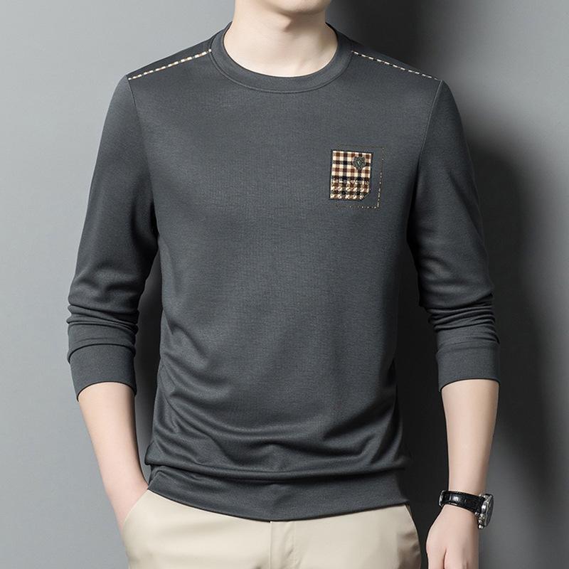 Men's Business Bottoming Shirt, Casual and Versatile Sweatshirt, Korean Style Slim Long-sleeved T-shirt, Round Neck Pullover