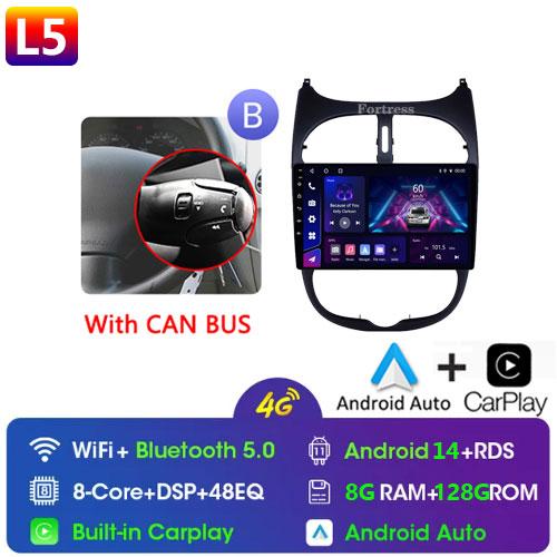 2DIN Android 13 Radio For Peugeot 206 206CC 206SW 2001 2002 2003-2008 Car Stereo Multimedia Player Carplay Auto GPS Navigation