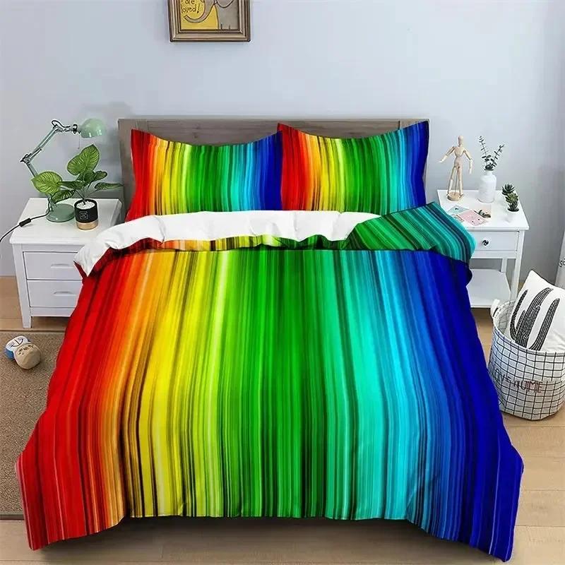 Top Abstract Geometric Duvet Cover Microfiber Queen Bedding Set Boys Kids Room Rainbow Plaid Print Quilt Cover With Pillowcase