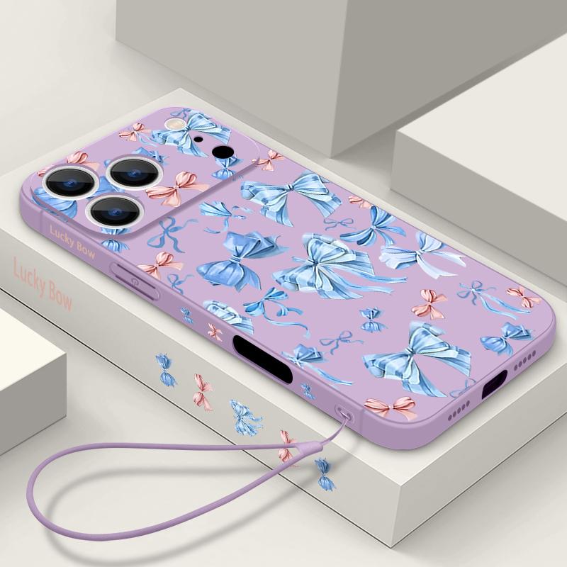 Bowknots Pattern Lanyard Phone Case For iPhone Air 17 16 15 Pro Max 14 13 17 Pro 16e Shockproof TPU Silicone Soft Cover