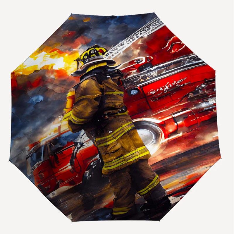 1PC firefighter firetruck Umbrella-8-Rib Reinforced, Automatic Open, Lightweight & Durable, Fashion Accessory for Outdoor-D393