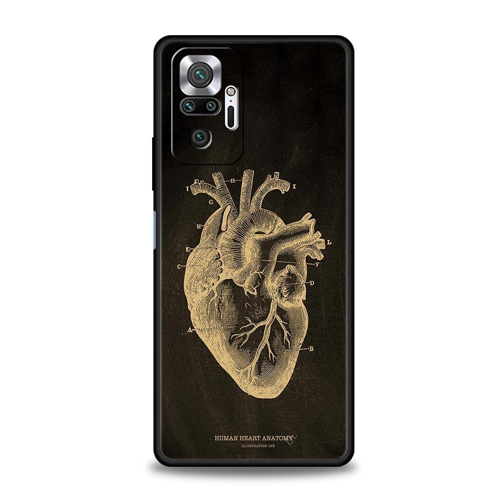 Anatomy Skeleton Chalkboard Body Heart Phone Case For Xiaomi Redmi Note 14 13 5G 10 11 12 Pro Plus 4G 14C 13C 12C 10C Cover