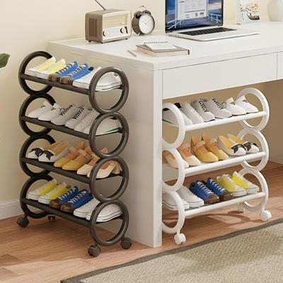3/4-Tier Rotating Shoe Rack with 360° Swivel Wheels & Cute Ring Handle - Space-Saving Organizer for Small Spaces, Entryway