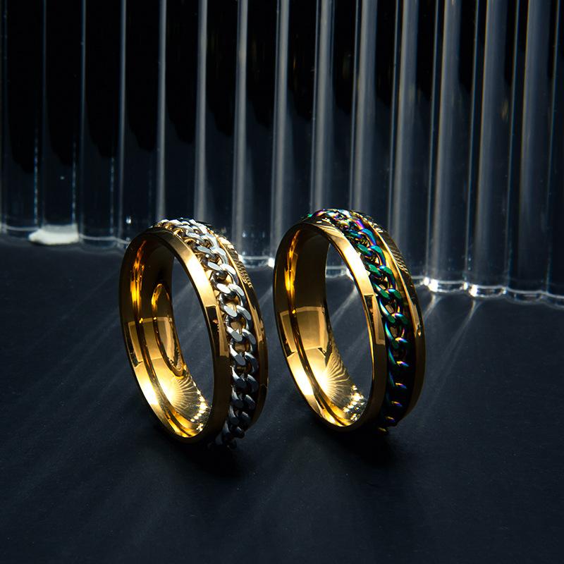 Stainless Steel Rotatable Chain Couple Ring Anxiety Multifunctional  Fashion 6mm Fidget Spinner Rings Power Sense Gifts