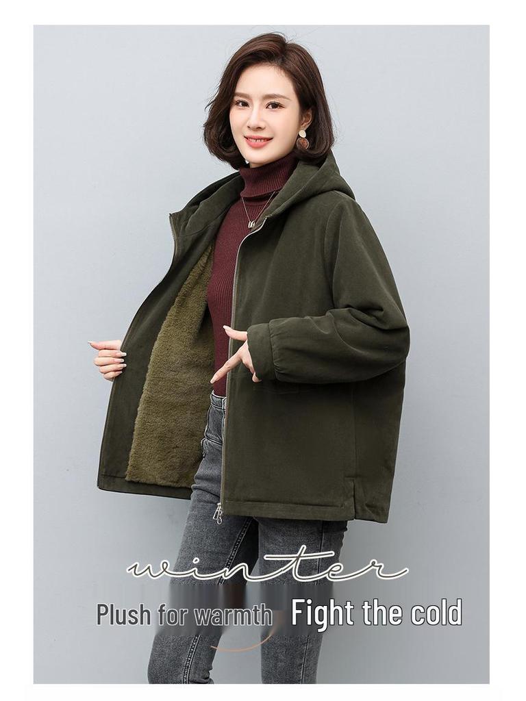 Women's 2024 Winter Korean-Style Loose Fleece-Lined Cotton-Padded Parka