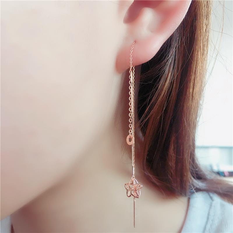 Exquisite Rose Gold-Plated Purple Gold Russian Shiny Flower Earphone Versatile Exquisite 585 Color Gold Long Earphone