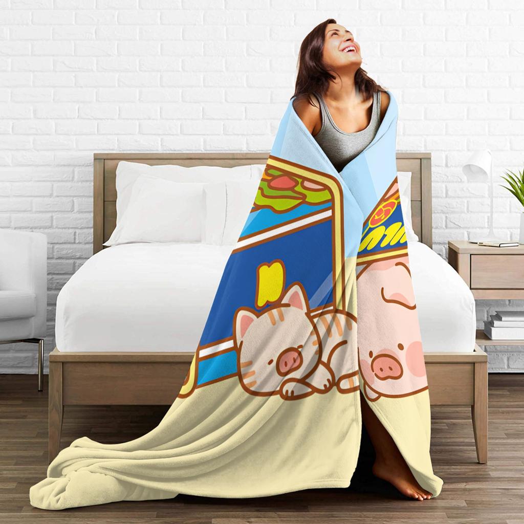 Cartoon L-Lulu Pig  Flannel Blankets  Warm Soft Bedding Throws for Living Room Airplane Travel Funny Bedspread Sofa Bed Cover