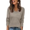Women's Fashionable Casual V Neck Solid Color Long Sleeve Top