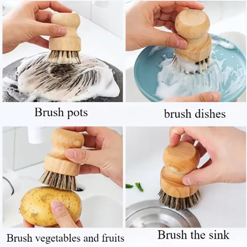 1PC-Kitchen Cleaning Brush Wooden Dish Brush with Natural Sisal and Coconut Durable Portable Eco Friendly Zero Waste