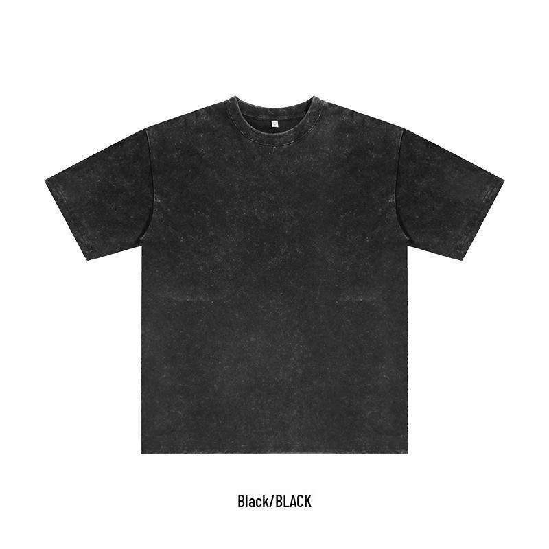 250G Pure Cotton Distressed Short Sleeve Tee, American Retro Style, Teen White Ink DTG Print, Washed Look