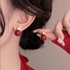 Wine red earrings, women's light luxury high-end earrings, 2026 new popular autumn and winter niche Chinese New Year earrings trend