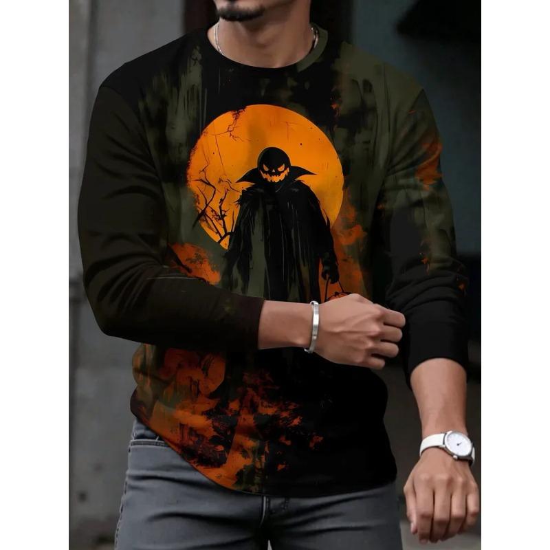 Fall Men's 3D Printed Crew Neck Long Sleeve T-Shirt Halloween Dress Up