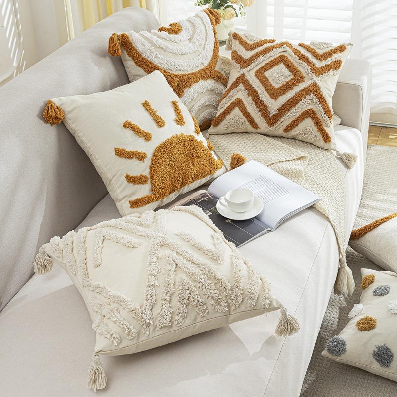 Bohemian Pillow Cushion Cover Geometry Embroidered Tassel Embroidery 45x45cm Pillowcase Living Room Sofa Home Decor
