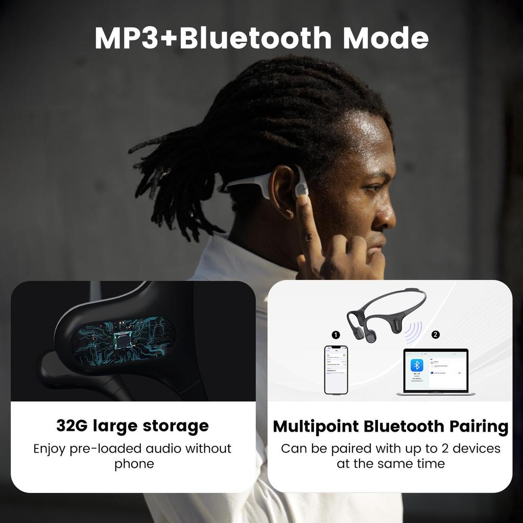 MOJAWA "Run Plus" headphones, sports, waterproof, with MP3, voice assistant, black