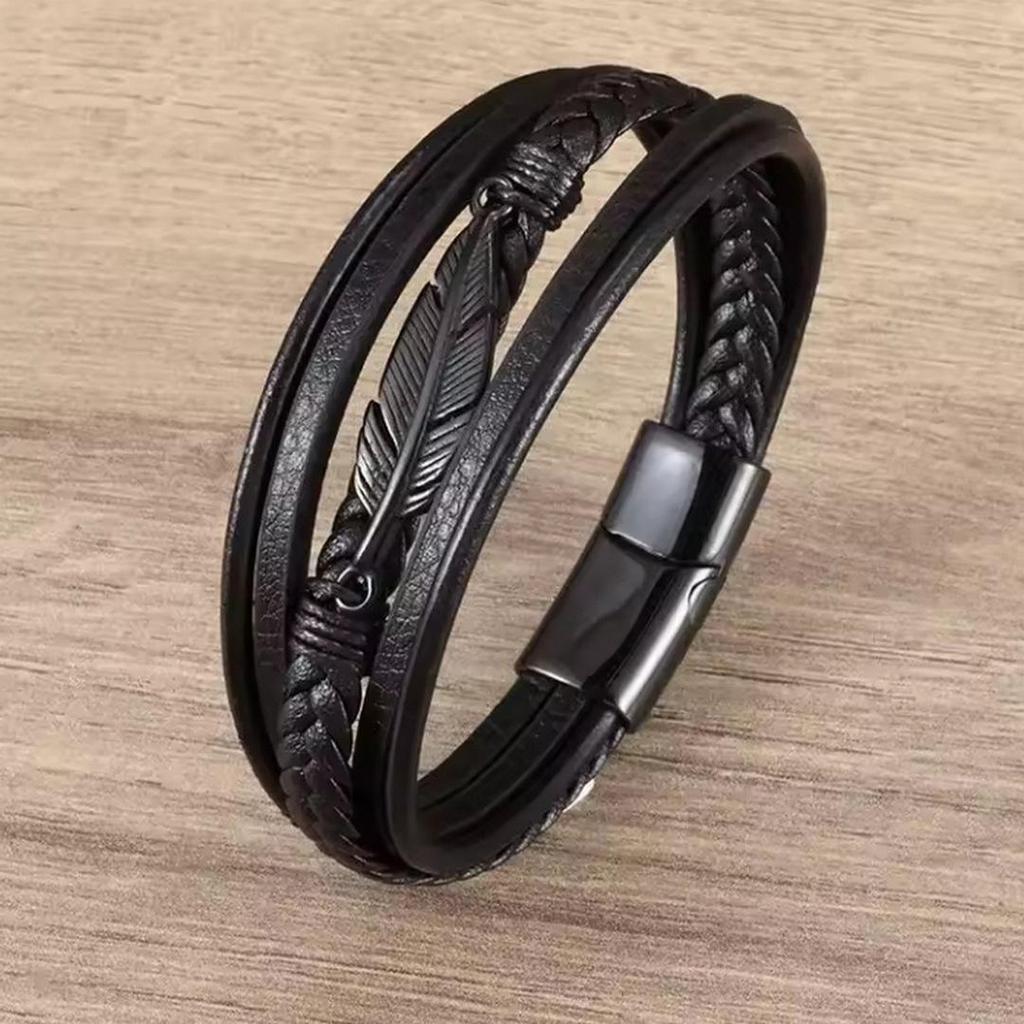 Multi-layer Leather & Titanium Steel Magnetic Buckle Bracelet