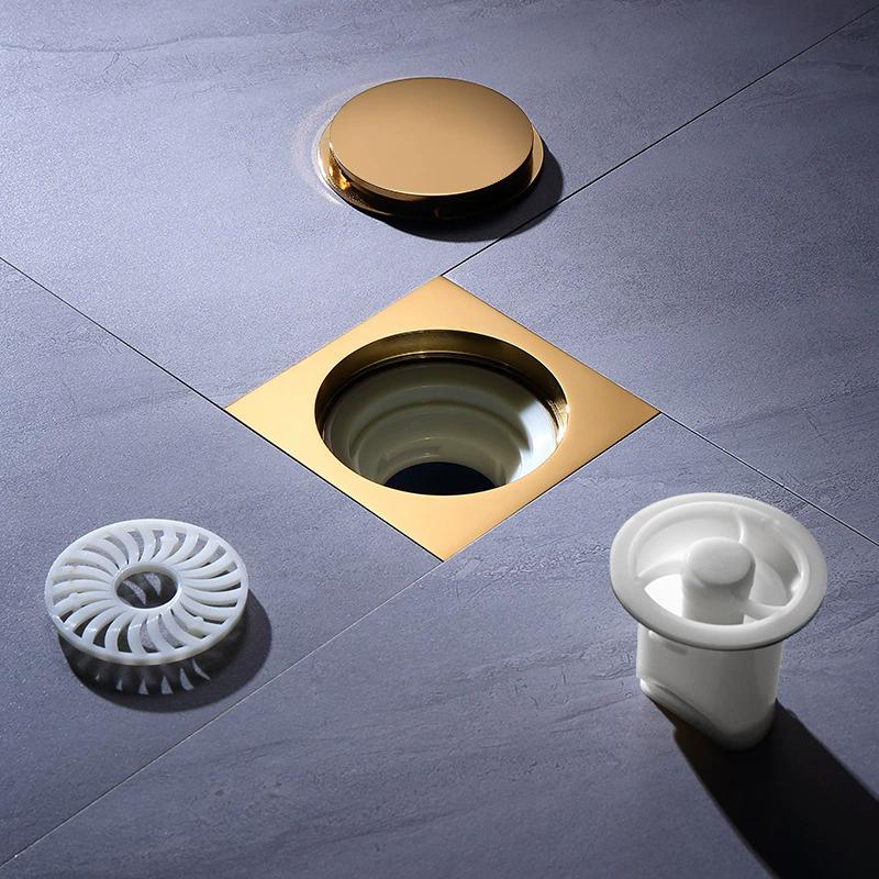 Gold Conceal Floor Drain Chrome Black Gold brass Square 10X10cm Anti-block anti-smelly Bathroom Drain accessories