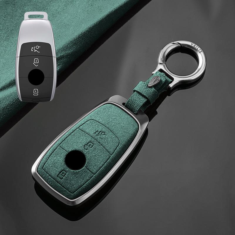 Interior Mouldings Metal Suede Car Remote Key Cover Case Holder shell Keychain Fob For Mercedes Benz New GLA GLB CLS EQA EQB A20