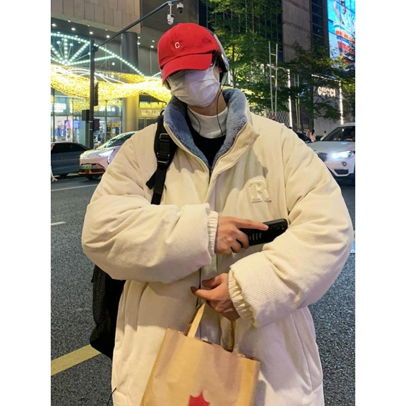 Winter Men Long Sleeved Warm New Cotton Jacket with Plush and Thickened Lamb Wool Cotton Jacket Winter Men Jacket