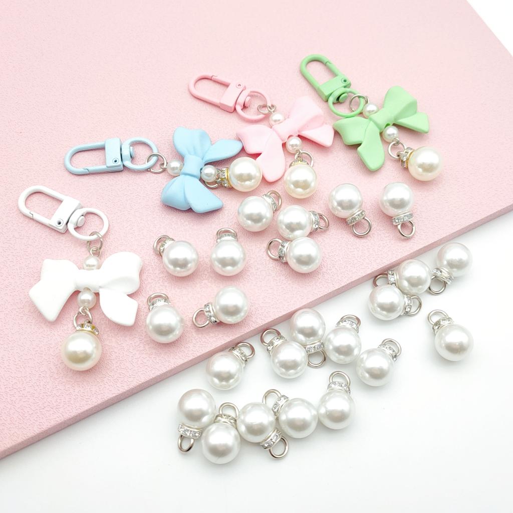 51298  500pcs/bag Round Shank Plastic ABS Pearl Button Rhinestone Pearl Pendant for DIY Keychain Jewelry Making