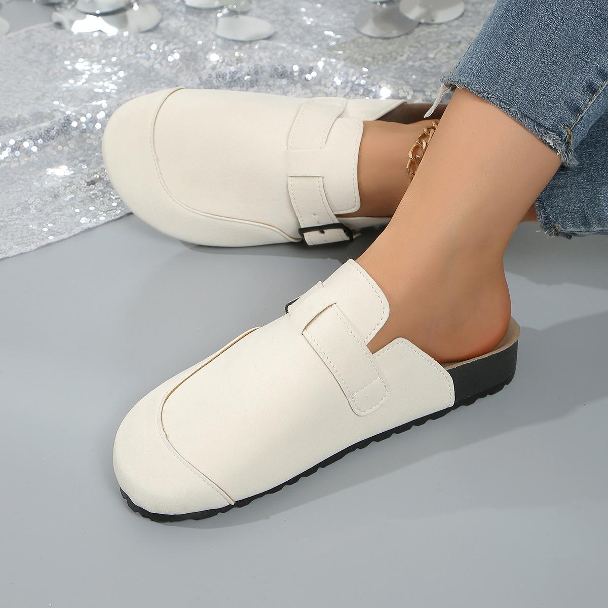 

Ретро маффин толстая подошва весна и лето новый модный универсальный мешок на одной педали голова полушлепанцы женская верхняя одежда 42 белый