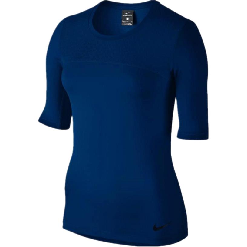 

Nike Профессиональная однотонная тренировочная дышащая быстросохнущая футболка с коротким рукавом для женщин, топы темно-синего цвета 832055-433 L