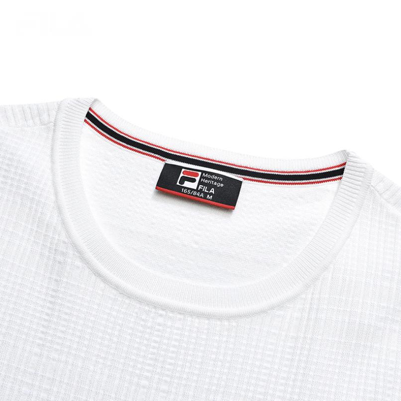Fila Solid Color Logo Casual Round Neck Woven Printed Short Sleeve T-Shirt Women Tops White F11W321402FWT
