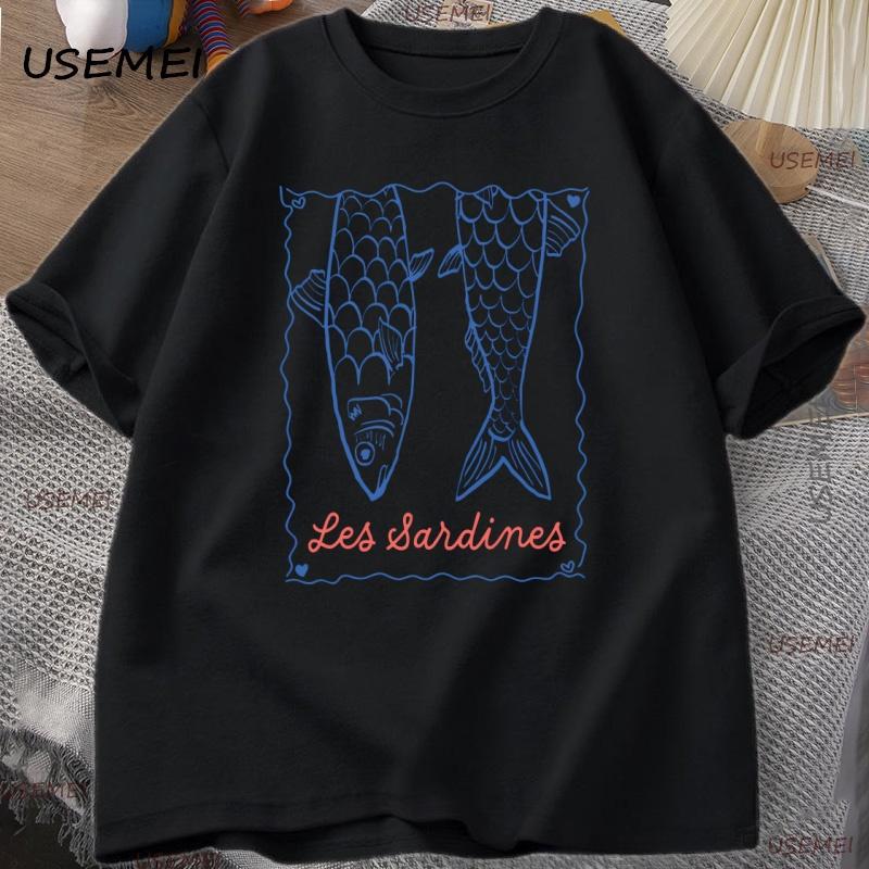 Trendy Sardines T Shirt Aesthetic Fish T-Shirt Summer Short Sleeves Coastal Tee Ocean Men Clothing Casual Clothes Tees