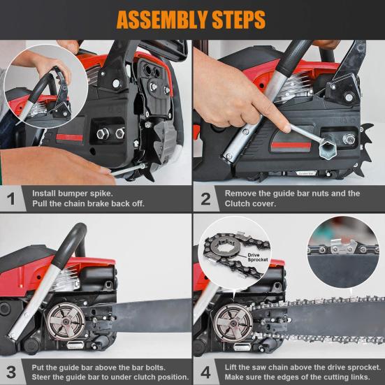1 Set Gas Chain Saw High Power Multifunction 58 Cubic Centimeter Rust Resistant Wood Chainsaw for Wood Cutting