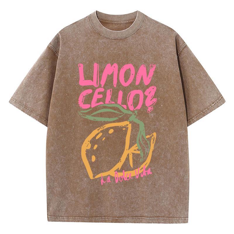 Lemon Cellos Creative Fruit Prints Washed TShirt Women Cotton Tops ONeck Comfortable Distressed T Shirts Summer Womans Clothes