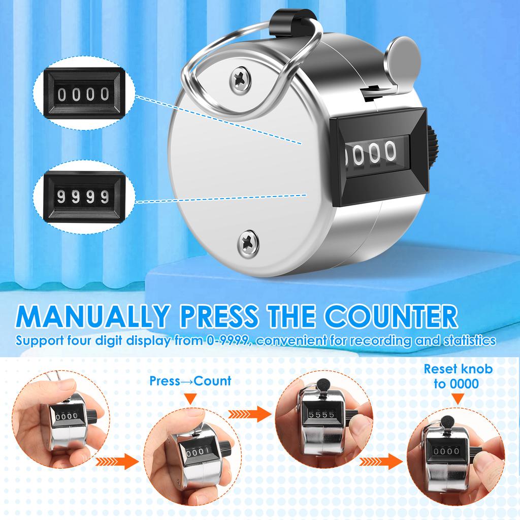 Handheld Clicker Counter 4 Digit Palm Click Counter Mechanical Pitch Counter Tally Count Tool for Knitting Coaching Sport Events