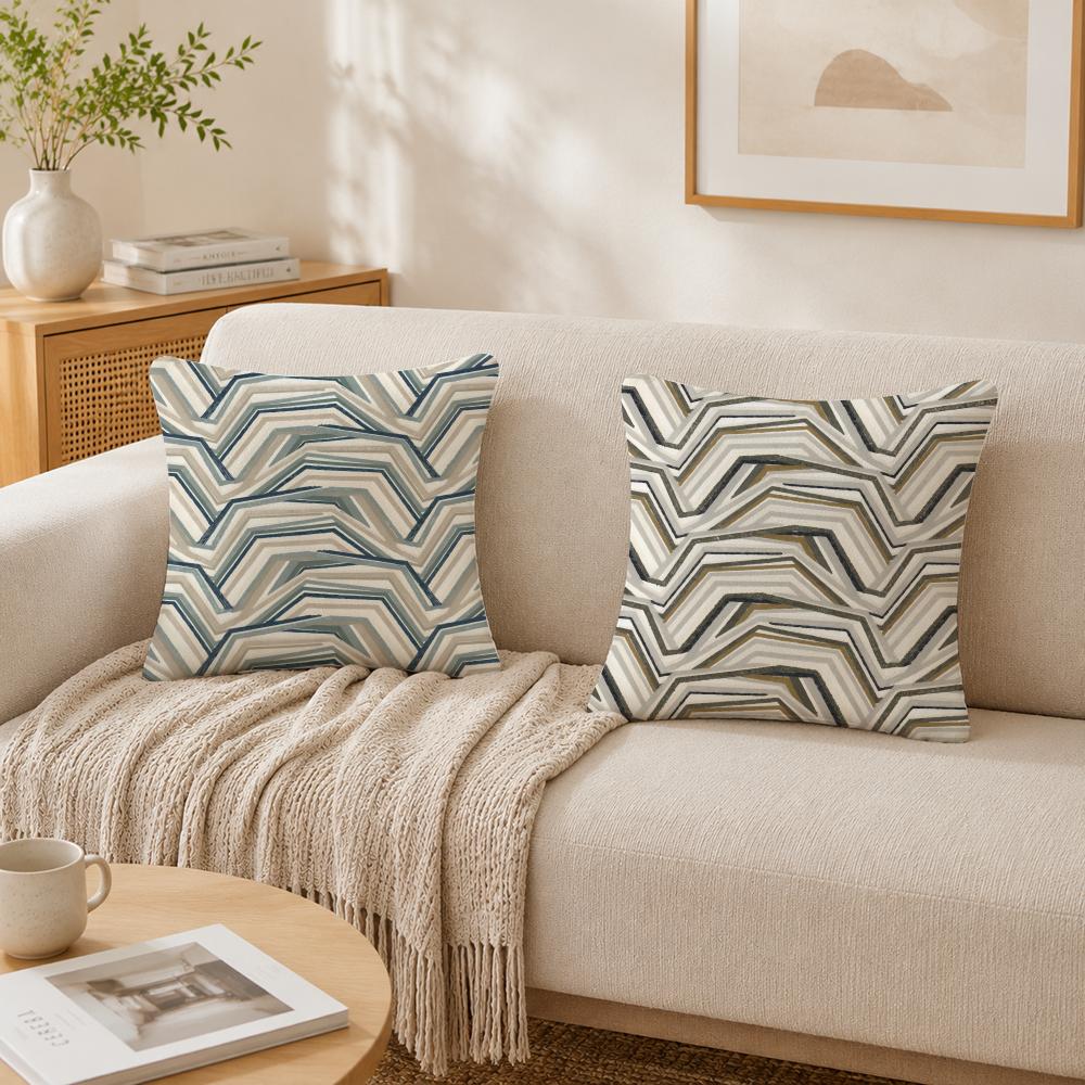 Simple Geo Inlay Pattern Pillow Case Double-Sided Plush Sofa Cushion Covers Organic Breathable Invisible Zipper