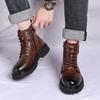 Fashion Casual Thick Soled Men's Boots Classic British Design Style Daily Office Outdoor Street Motorcycle Brown Genuine Leather Shoes