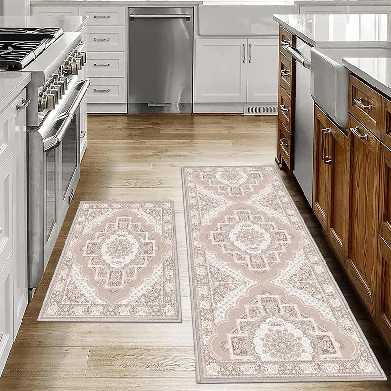 

VIKAMA1/2PCS Bohemian Kitchen Floor Mats Anti-slip Washable Bathroom Bathroom Door Mats Hallway Aisle Floor Mats Home Decoration 40x60cm 16x24inch